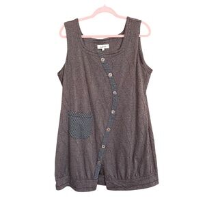 LanVie Brown Textured Asymmetrical Button Lagenlook Sleeveless Dress Tunic Sz XL